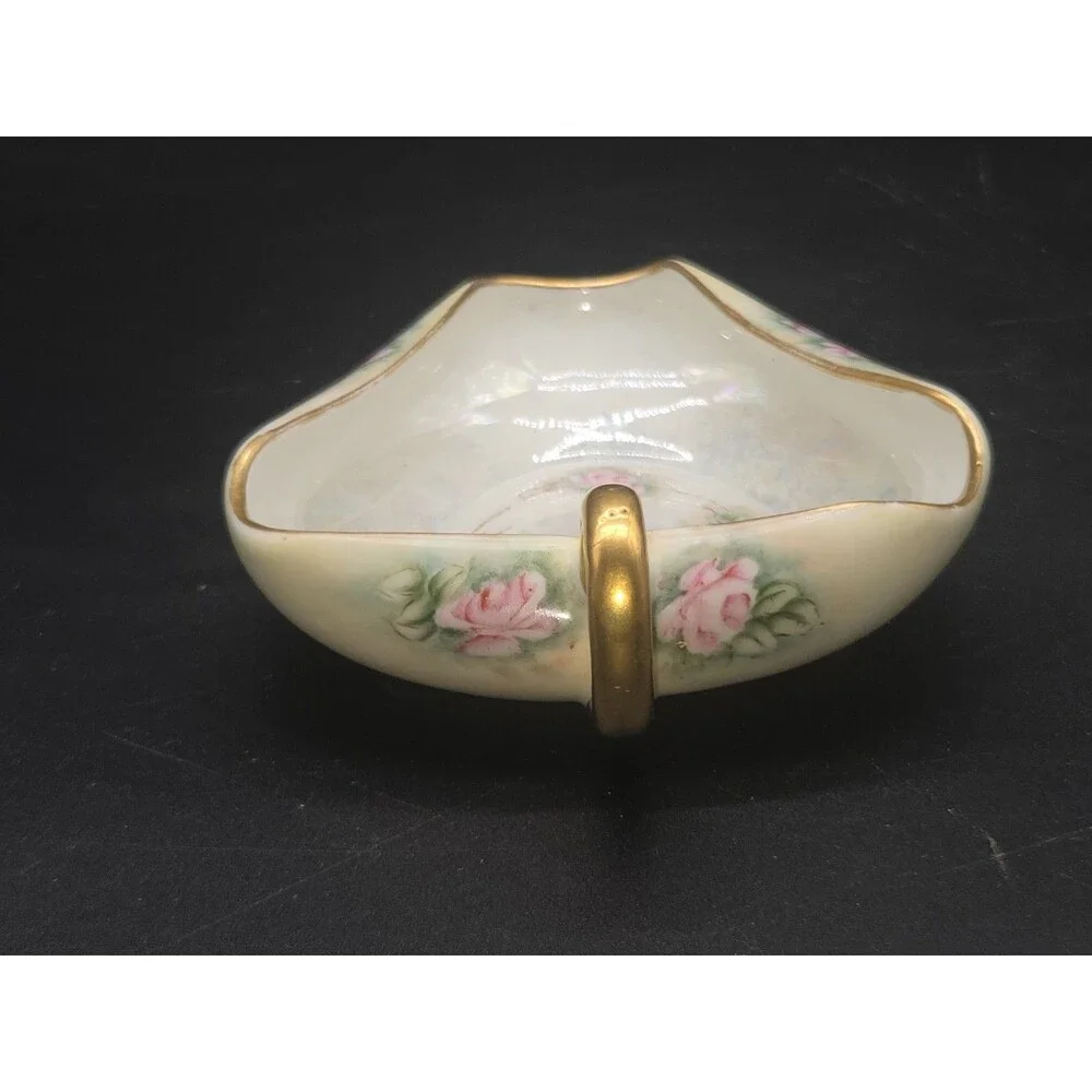 Vtg Epiag Royal Czechoslovakia Porcelain Candy Dish Gold Yellow Roses Triangle